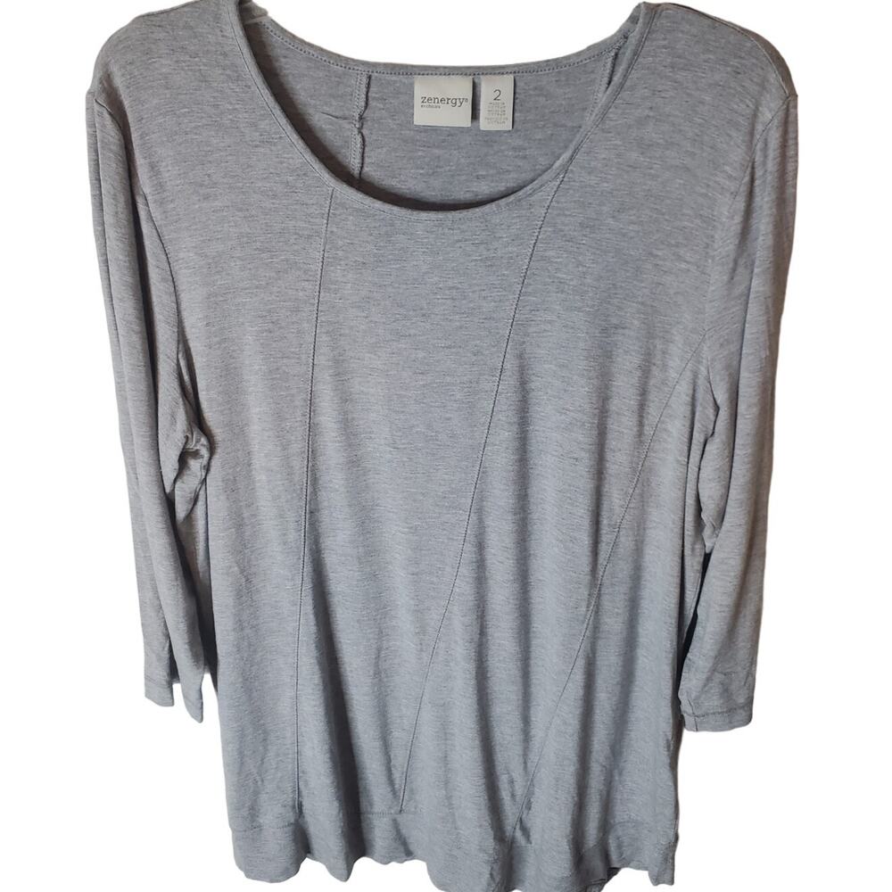 Zenergy Gray Diagonal Texture Line Stretchy Top, Large